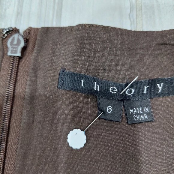 Theory Linen-Blend Brown Sleeveless Low Back Midi Sundress, Size 6 - Picture 4 of 9